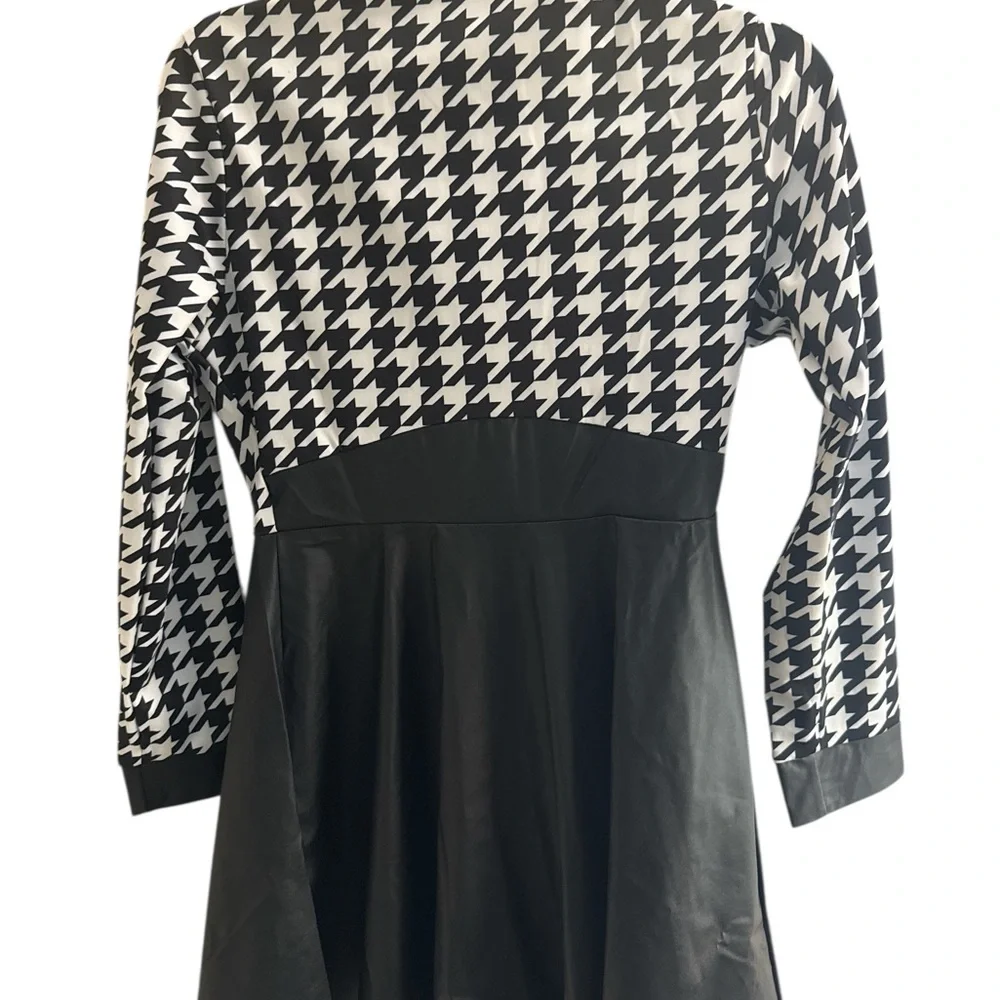 Allegra K‎ New With Tags Faux Leather Black Houndstooth Dress Size Small Zipper